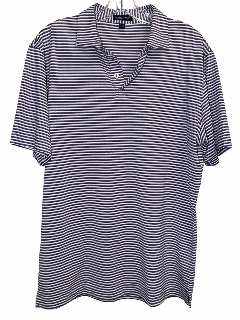 Peter Millar Navy and White Striped Polo